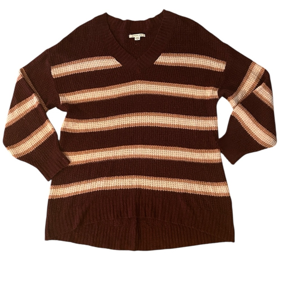 American Eagle V Neck Striped Sweater Women’s Size Small